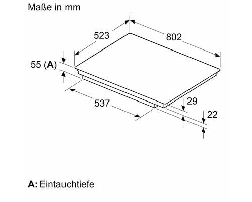 Maße einer Kochstelle in Millimeter.