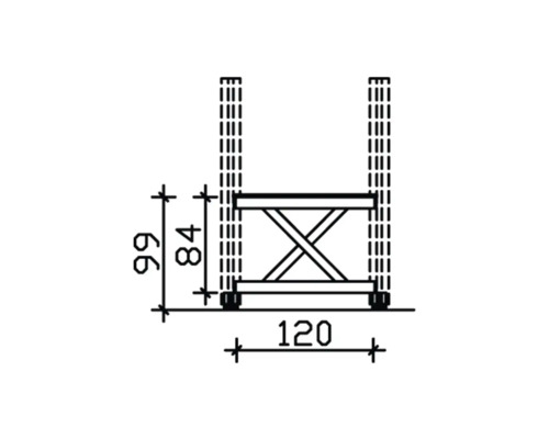 Zeichnung eines Klapptisches mit den Maßen 99 und 120