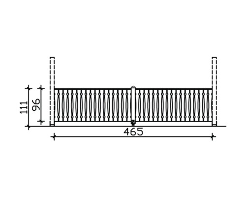Technische Zeichnung eines Geländers mit Maßangaben.