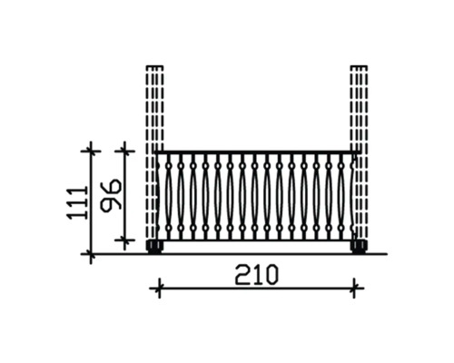 Technische Zeichnung eines Geländers mit Maßangaben