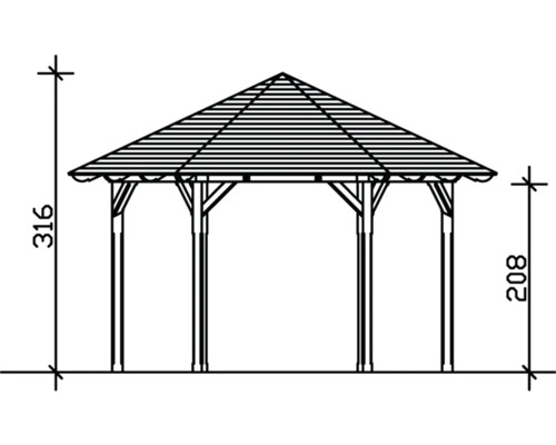 Zeichnung eines Gartenpavillons mit Maßangaben
