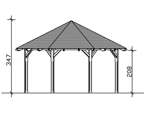 Technische Zeichnung eines Pavillons mit Höhenangaben