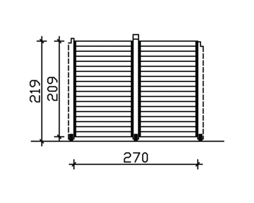 Technische Zeichnung einer Holzwand mit den Maßen 219 mal 270 Zentimeter.