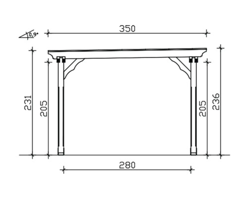 Technische Zeichnung einer Pergola mit Maßangaben