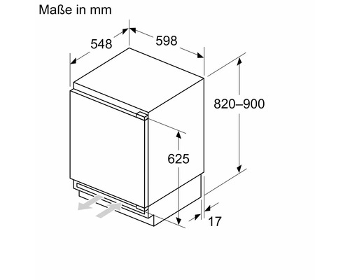 Produktmaßzeichnung eines Geschirrspülers mit Maßangaben in Millimetern
