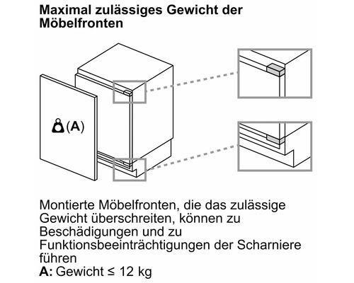 Information zum maximal zulaessigen Gewicht der Moebelfronten.