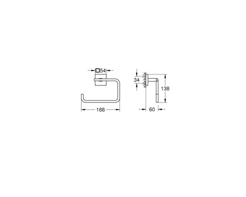 Technische Zeichnung eines Toilettenpapierhalters mit Maßangaben