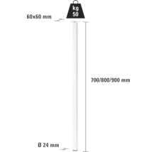 Technische Zeichnung eines Rundstabs mit den Maßen 60x60 mm, 700/800/900 mm Länge und Durchmesser 24 mm, Belastbarkeit 50 kg