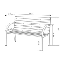 Technische Zeichnung einer Gartenbank mit Maßangaben