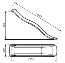 Technische Zeichnung einer Kinderrutsche mit Maßangaben