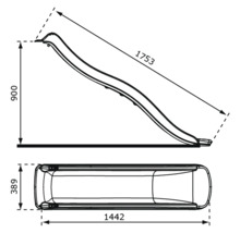 Technische Zeichnung einer Kinderrutsche mit Maßangaben