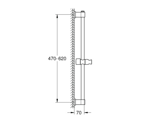 Technische Zeichnung einer Duschstange mit Maßangaben