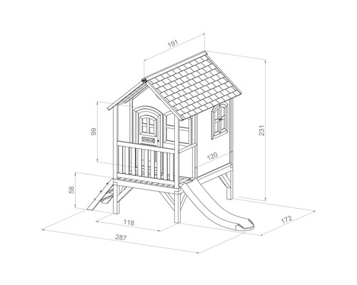 Abmessungen eines Spielhauses mit Rutsche