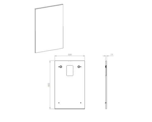 Technische Zeichnung eines Spiegels mit Maßangaben