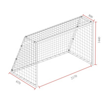 Skizze eines Fußballtors mit Maßangaben