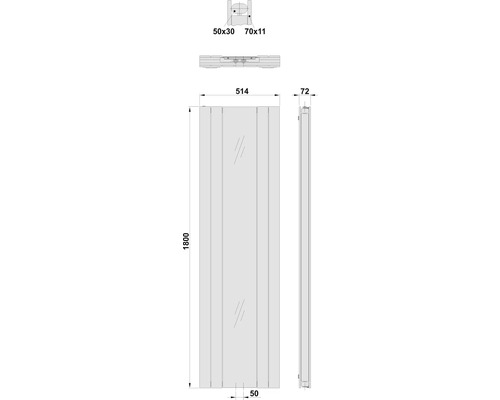 Technische Zeichnung einer Duschwand mit Maßangaben