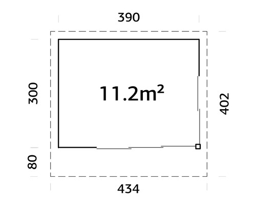 Grundriss mit Maßangaben und einer Fläche von 11.2 Quadratmetern