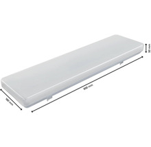 Rechteckige LED-Feuchtraumleuchte mit den Maßen 600 mm x 160 mm x 50 mm.