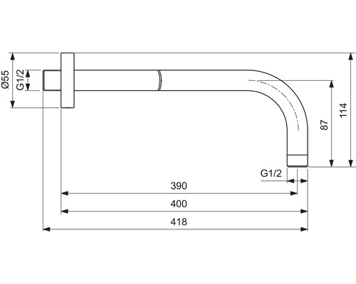 Technische Zeichnung eines Wasserhahns mit Maßangaben