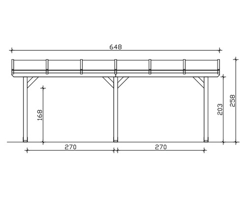 Technische Zeichnung eines Carports mit Maßangaben