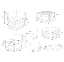Loungeset 4 -Sitzer bestehend aus: Sessel, Hocker, Tisch Holz inkl. Auflagen-thumb-17
