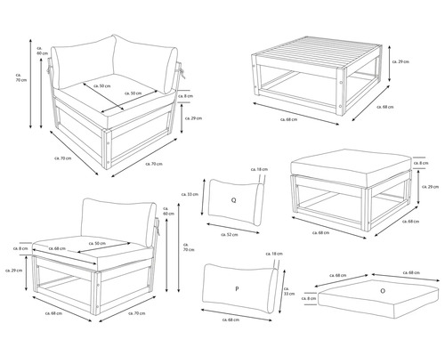 Maße für Lounge Möbel