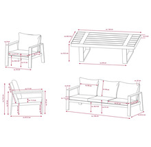 Maße einer Gartenmöbelgruppe mit Sofa, Sessel und Tisch