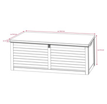 Abbildung einer Gartenbox mit Maßangaben zu Länge, Breite und Höhe