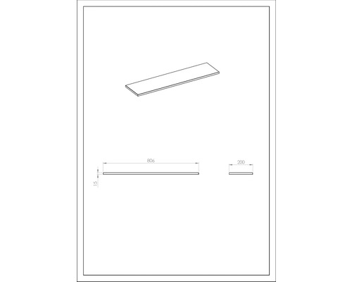 Technische Zeichnung eines Regalbords mit Maßangaben