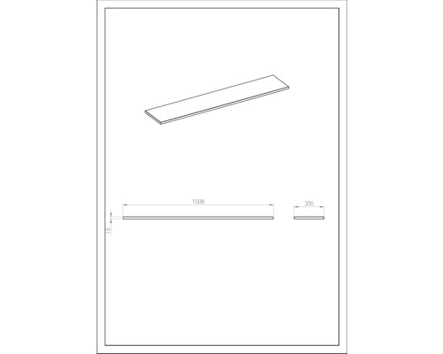 Technische Zeichnung einer Platte mit den Maßen 1008 x 200 x 12 mm.
