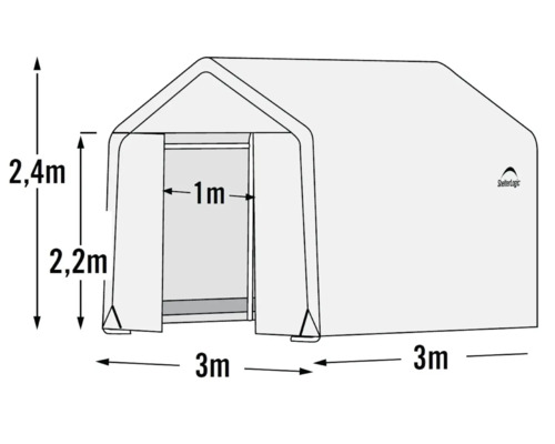 ShelterLogic Lagerzelt mit den Maßen 3 Meter mal 3 Meter und einer Höhe von 2,4 Metern