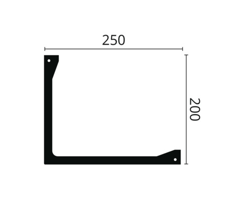Technische Zeichnung eines Winkels mit den Maßen 250 und 200.