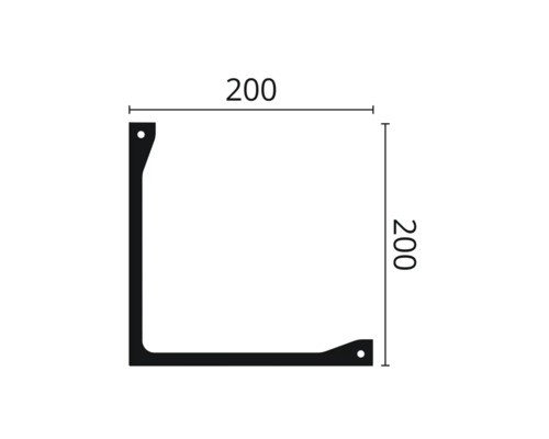 Technische Zeichnung eines Winkels mit den Maßen 200 x 200 mm