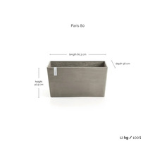 Rechteckiger Pflanzkasten Paris 80 mit den Maßen 80,3 cm Länge, 40,5 cm Höhe und 38 cm Tiefe.