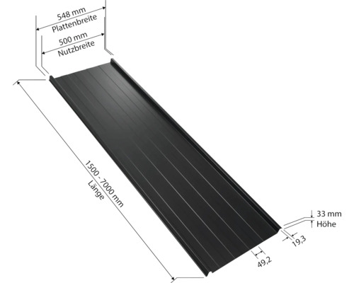 Zeichnung einer Trapezblechplatte mit Maßangaben