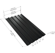 Dachplatte mit Maßangaben zu Länge, Breite und Höhe