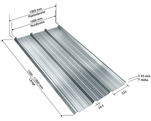Trapezblech mit Breiten- und Längenangaben
