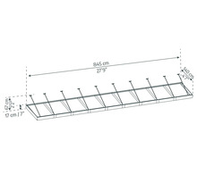 Abmessungen einer Terrassenüberdachung: 845 cm Länge, 140 cm Breite und 167 cm Höhe.
