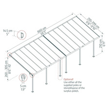 Illustration einer Terrassenüberdachung mit Maßangaben