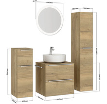 Badmöbel-Set NOBILIA Modern BxHxT 140 x 169,1 x 49 cm Frontfarbe eiche hell Badmöbelset 4-teilig mit Waschtisch weiß und Waschtischunterschrank Waschtisch Spiegel mit LED-Beleuchtung Wandschrank Midischrank