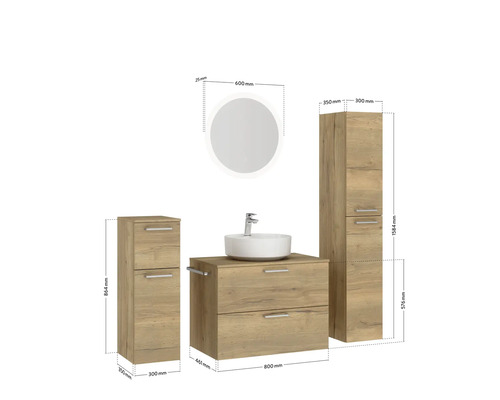 Badezimmermöbel-Set mit Waschtisch, Waschbecken, Spiegelschrank und Hochschrank