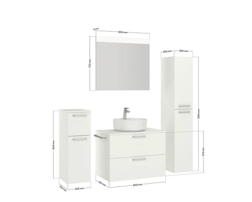 Badezimmer Set mit Waschtischunterschrank, Aufsatzwaschbecken, Spiegelschrank und Hochschrank