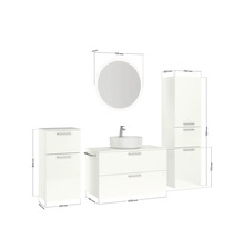 Badmöbel-Set NOBILIA Modern BxHxT 180 x 169,1 x 49 cm Frontfarbe weiß hochglanz mit Spiegel rund mit LED-Beleuchtung Unterschrank Midischrank Griff schwarz 746