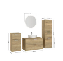 Badmöbel-Set NOBILIA Modern BxHxT 180 x 169,1 x 49 cm Frontfarbe eiche hell mit Spiegel rund mit LED-Beleuchtung Unterschrank Midischrank Griff schwarz 750