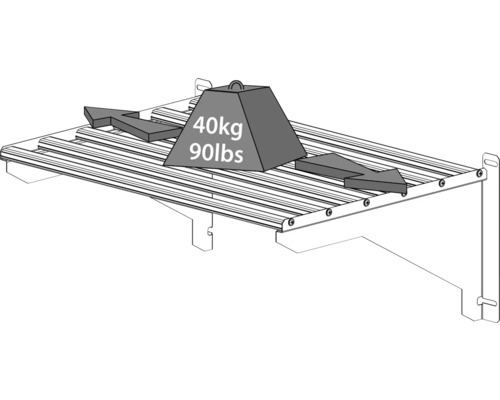 Abbildung eines Wandregals mit Gewichtsbelastung von 40 Kilogramm.
