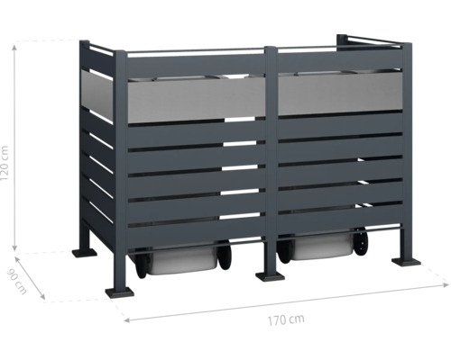 Mülltonnenbox für zwei Mülltonnen mit den Maßen 170 x 90 x 120 cm