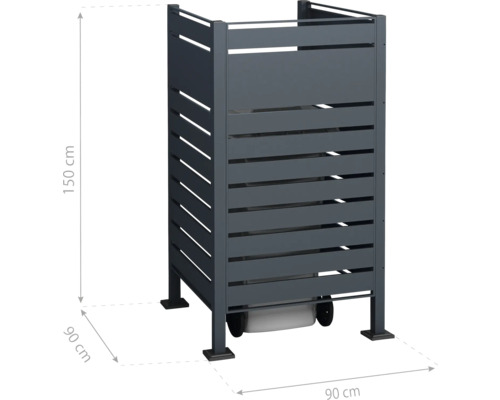 Abfalltonnenbox aus Aluminium, 90 x 90 x 150 cm