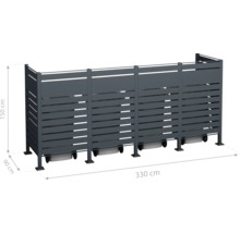 Mülltonnenbox aus Metall mit den Maßen 150 mal 330 mal 90 Zentimeter