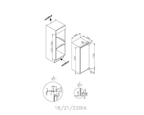 Technische Zeichnung eines Küchenschranks mit Maßangaben