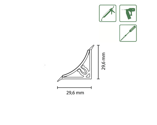 Eckprofil mit Maßangaben 29,6 mm